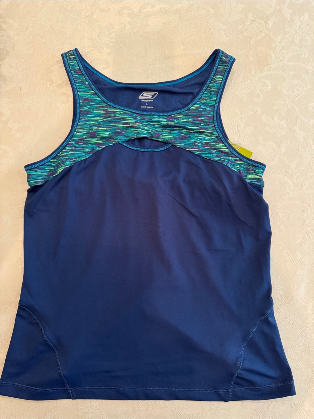 Skechers Navy Blue Tank Top with Teal Patterned Yoke